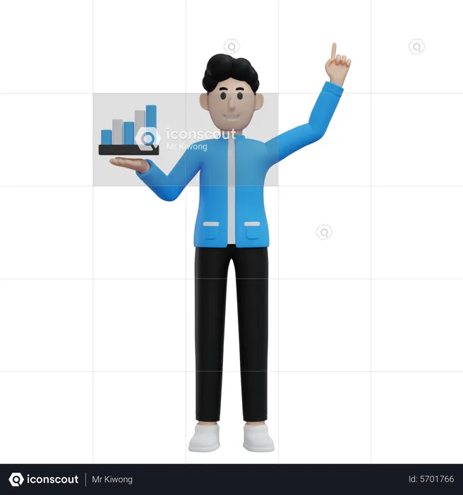 Geschäftsmann zeigt Wachstumsdiagramm  3D Illustration