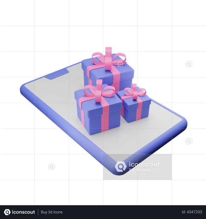 Geschenkboxen auf dem Handy  3D Illustration