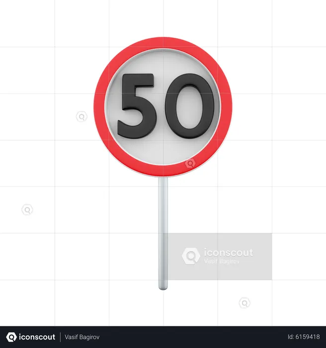 Geschwindigkeitsbegrenzung auf 50 km/h  3D Icon