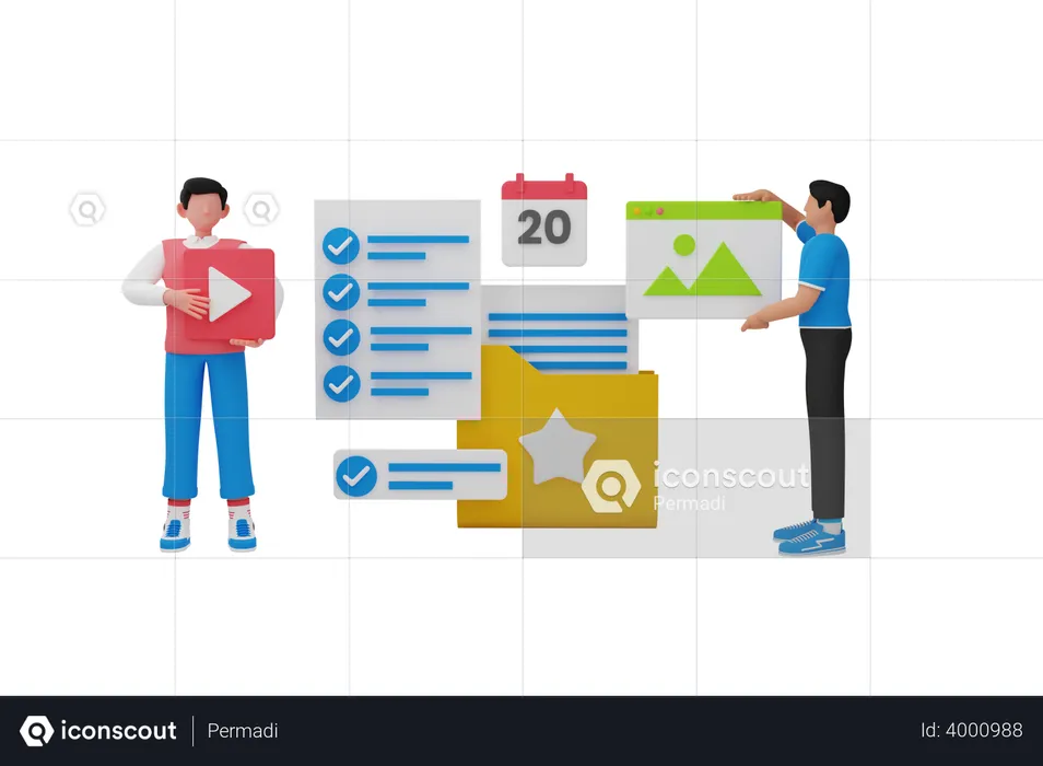 Gestión de datos por empleado.  3D Illustration