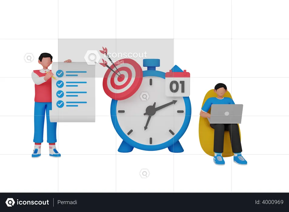 Gestión del tiempo por parte de los empleados.  3D Icon