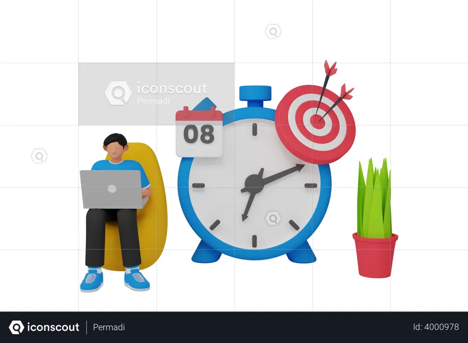 Gestión del tiempo por parte de emprendedores.  3D Icon