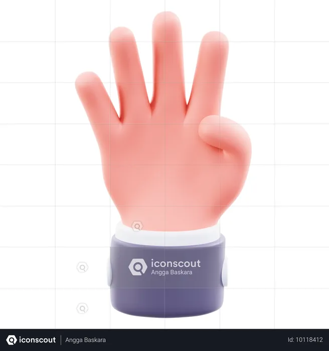 Gesto de la mano con cuatro dedos  3D Icon