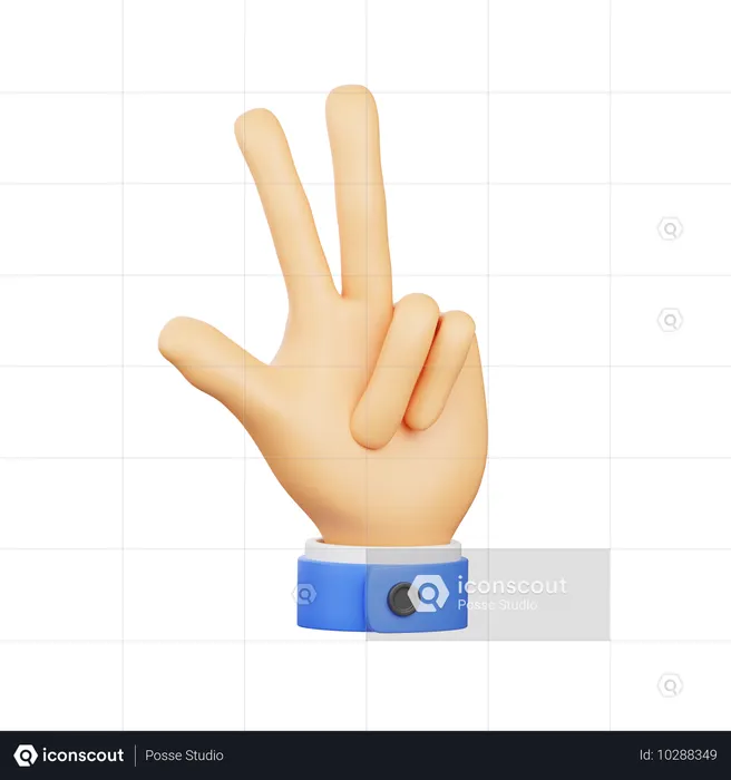 Gesto de la mano con tres dedos  3D Icon