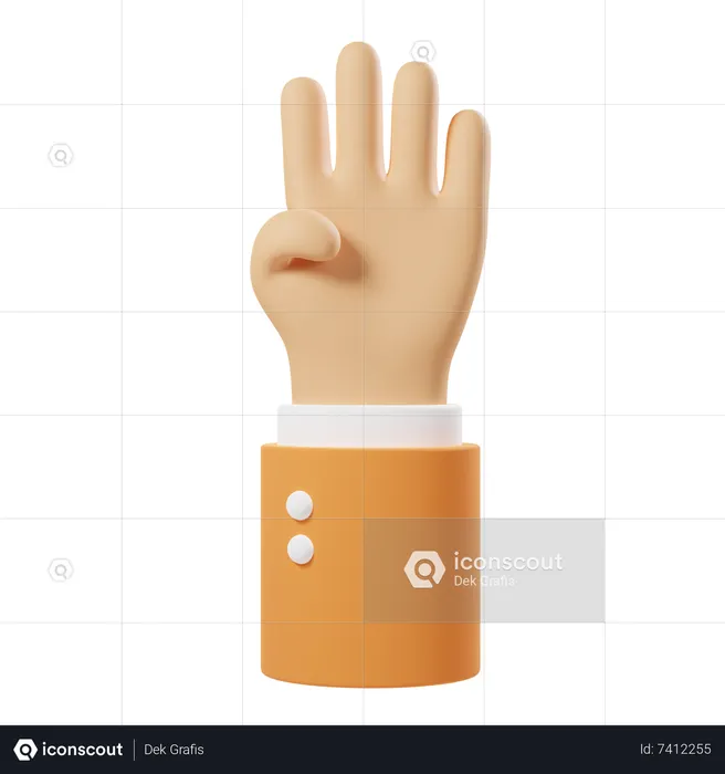 Gesto de cuatro dedos con la mano arriba  3D Icon