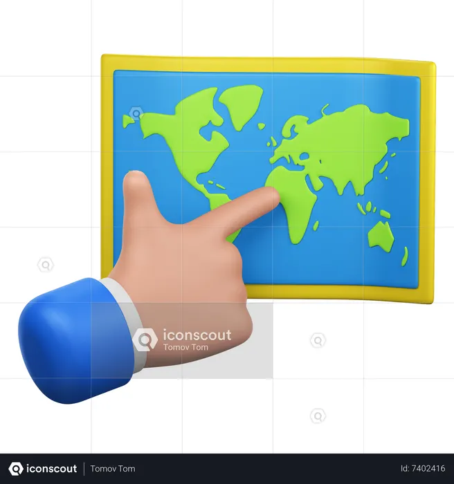 Gesto de mão apontando para o mapa mundial  3D Icon