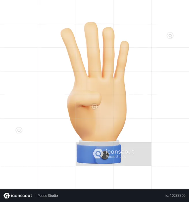 Gesto de mão com quatro dedos  3D Icon