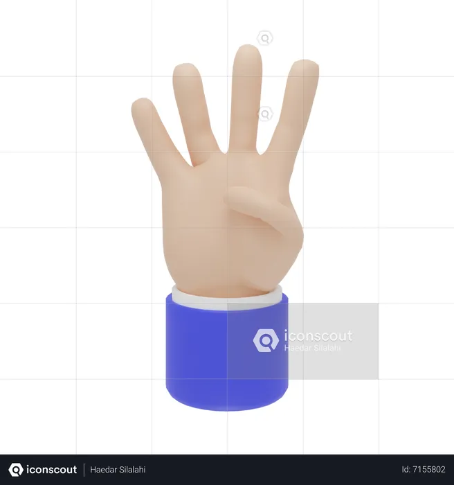 Gesto de mão com quatro dedos Emoji 3D Icon