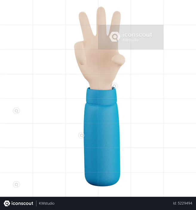 Gesto de mão com três dedos  3D Icon