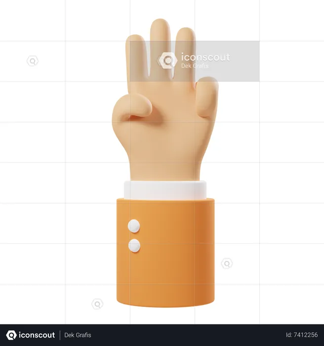 Gesto de tres dedos con la mano arriba  3D Icon