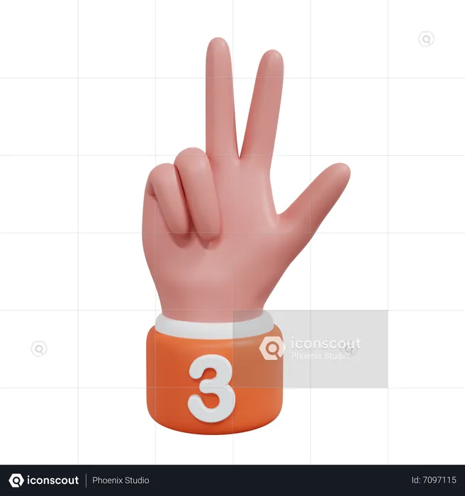 Gesture Numbers 3 Emoji 3D Icon