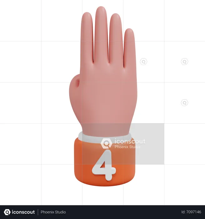 Gesture Numbers 4 Emoji 3D Icon