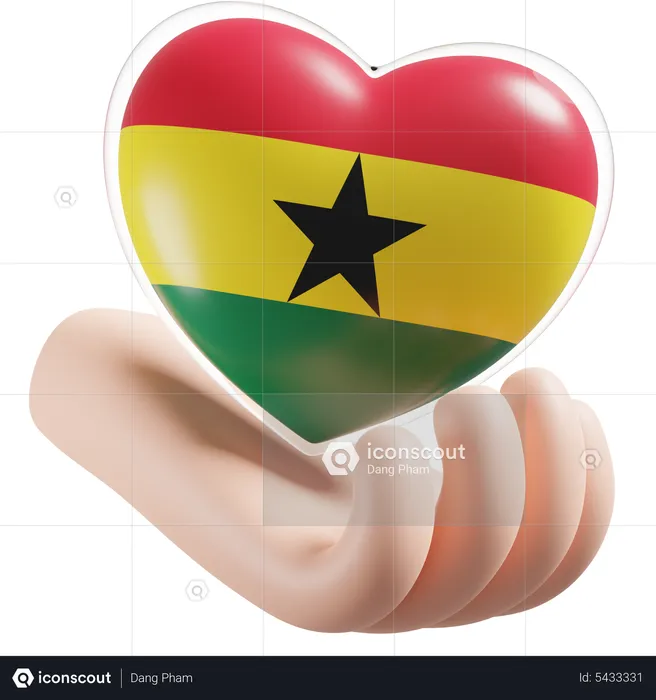 Ghana Flag Heart Hand Care Flag 3D Icon