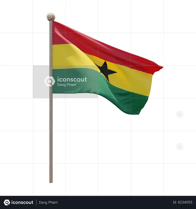 Ghana Flag Pole  3D Flag