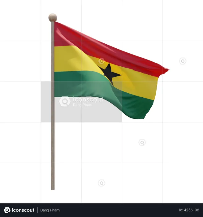 Ghana Flagpole Flag 3D Illustration