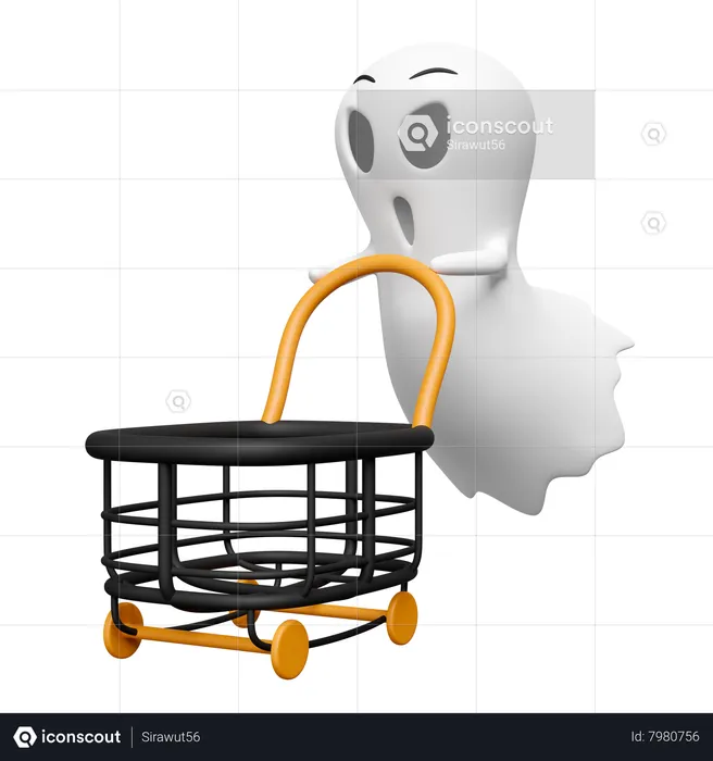 Ghost Pushing Shopping Cart  3D Icon