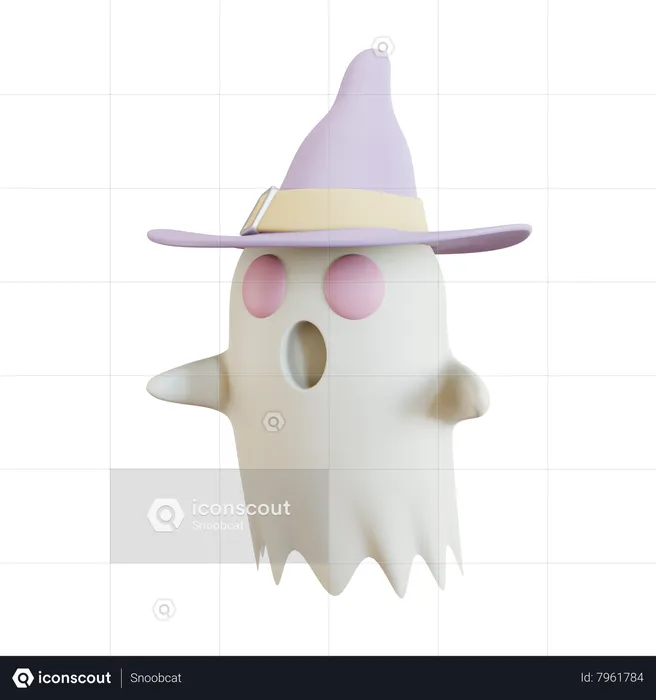 Ghost Wearing Witch Hat  3D Icon