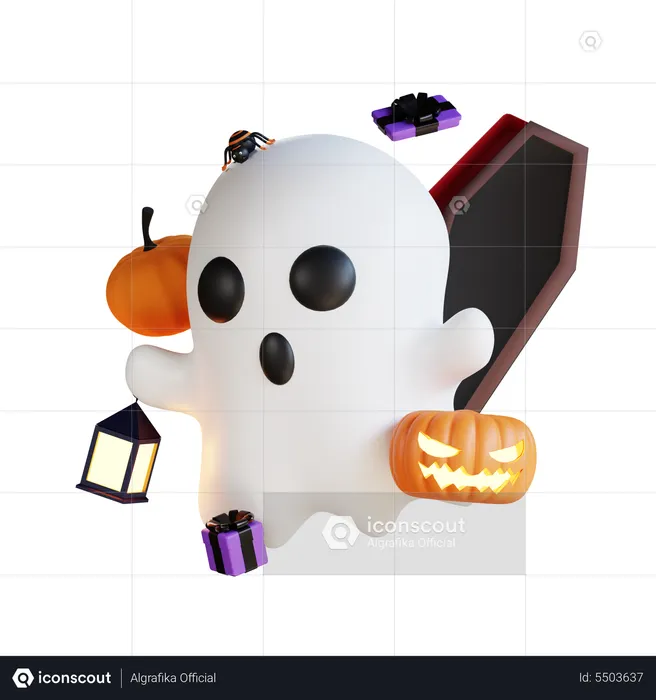 Ghost with coffin  3D Illustration