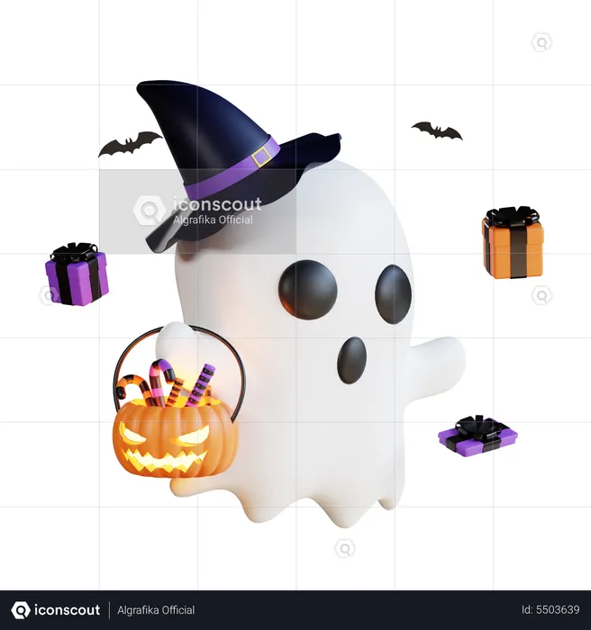 Ghost with Halloween chocolates  3D Illustration