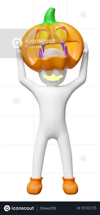 Ghost With Pumpkin Mask  3D Illustration