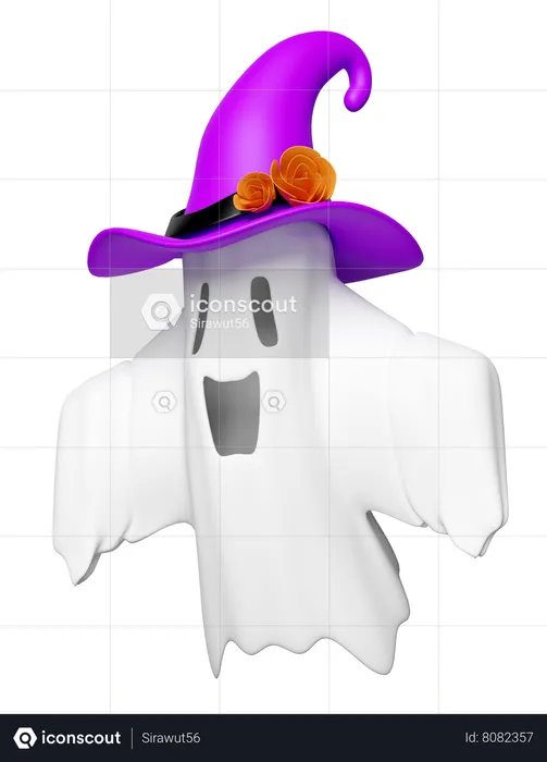 Ghost With Witch Hat  3D Icon