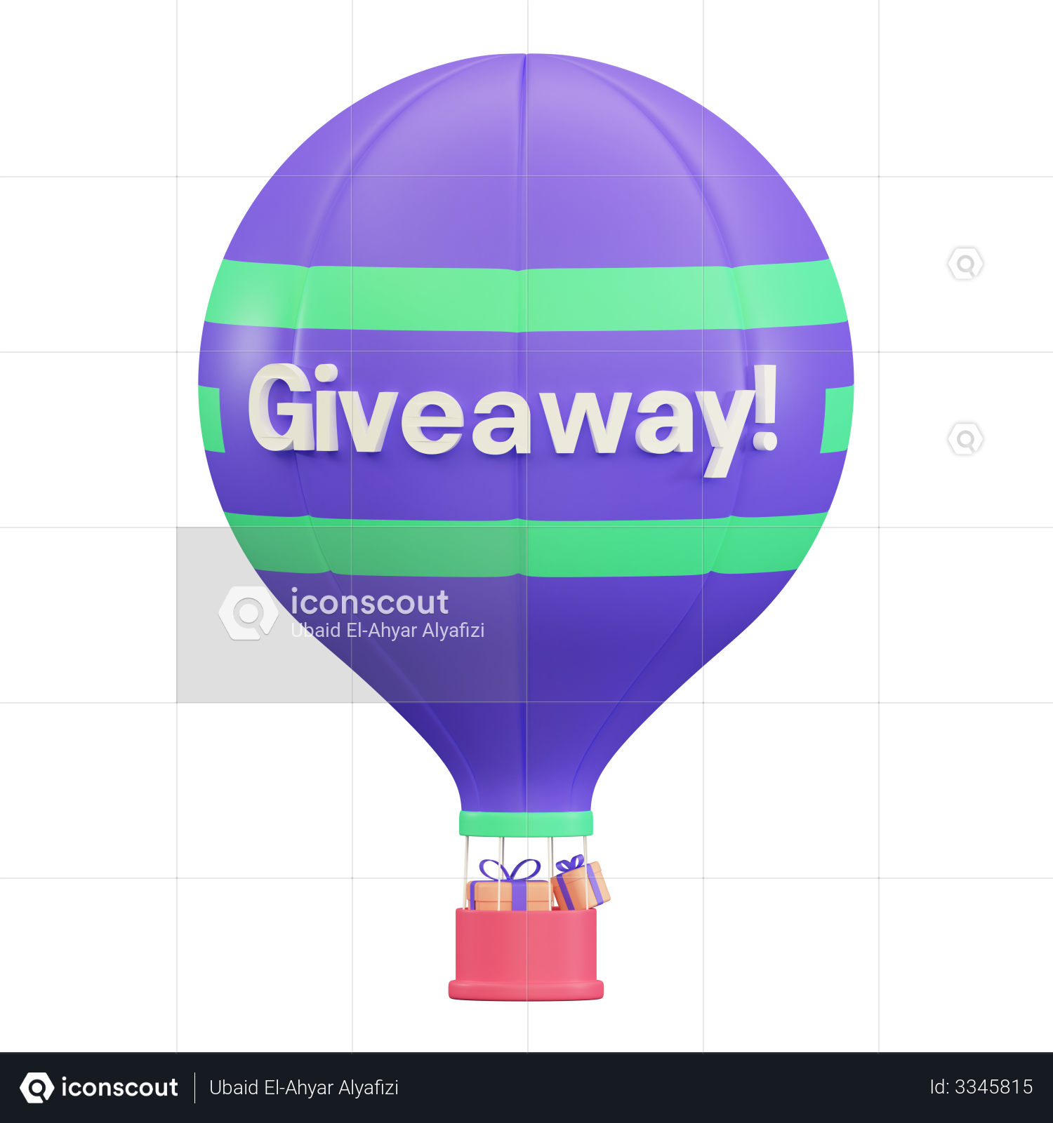 Air Balloon With Open Gift Box 3D Icon download in PNG, OBJ or Blend format