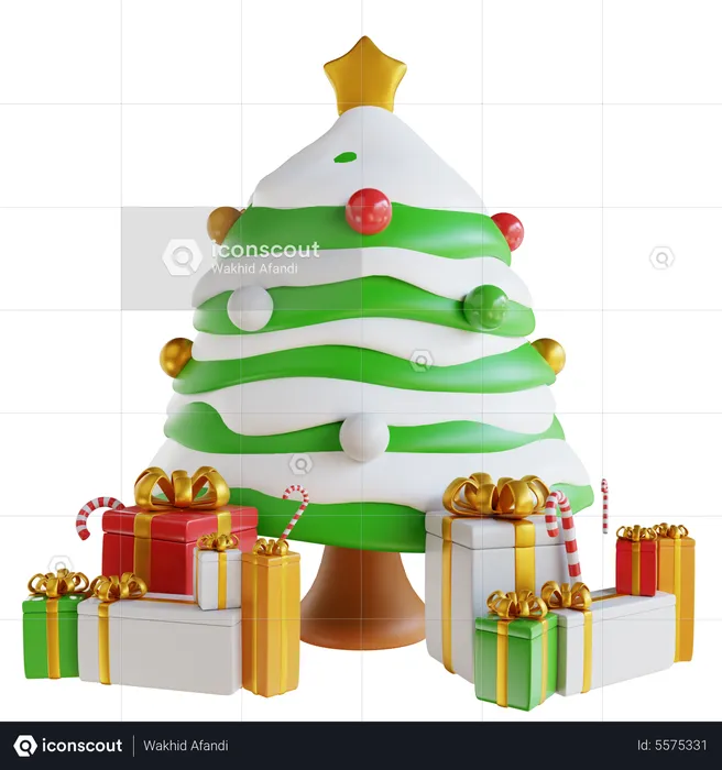 Gift Box And Christmas Tree  3D Illustration