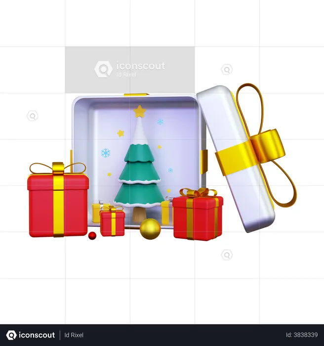 Gift box containing a christmas tree  3D Illustration