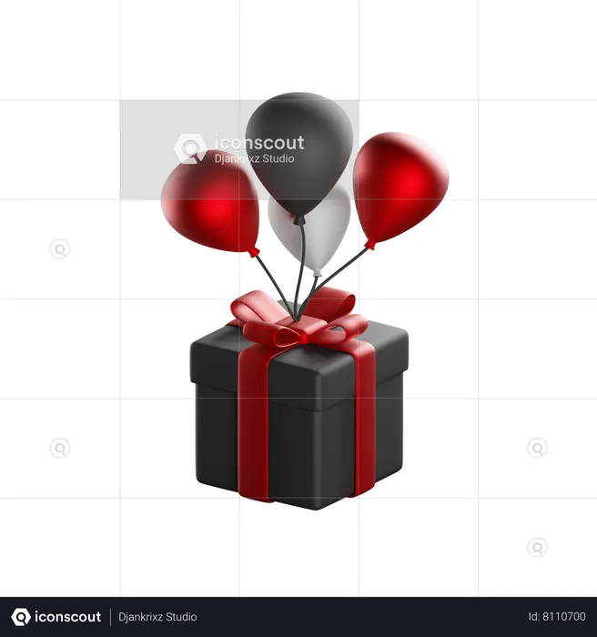 Gift Box With Balloons  3D Icon