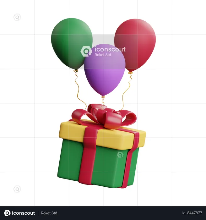 Gift Box With Balloons  3D Icon