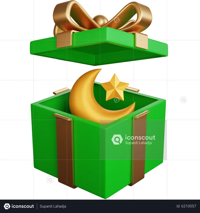 Gift Box With Crescent Moon  3D Icon