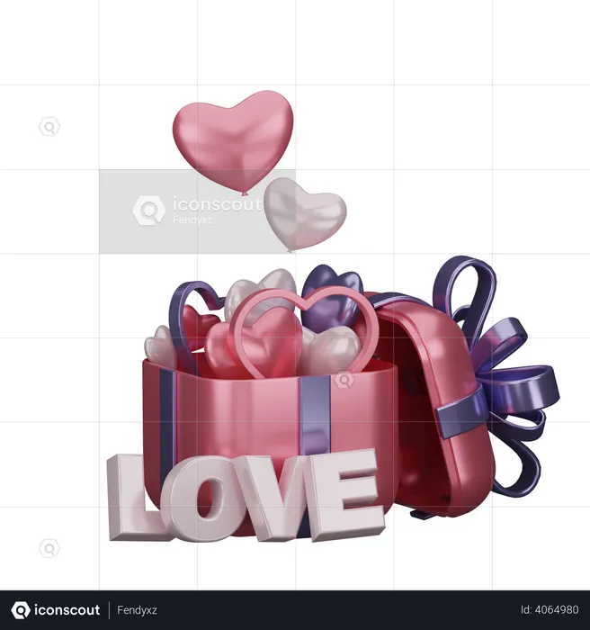 Gift box with valentine ornament  3D Illustration