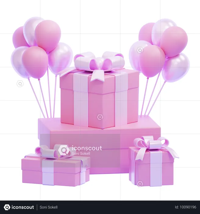 Gift Boxes with Balloons  3D Icon