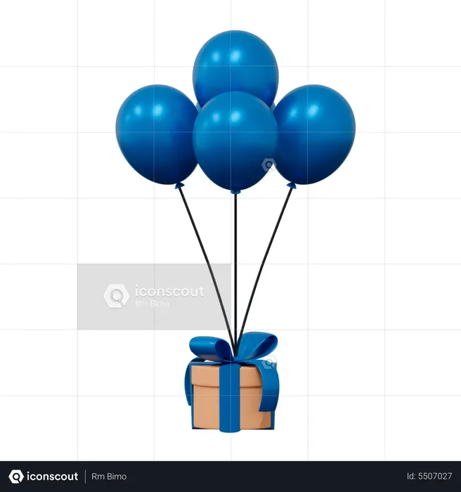 Gift with balloon  3D Illustration