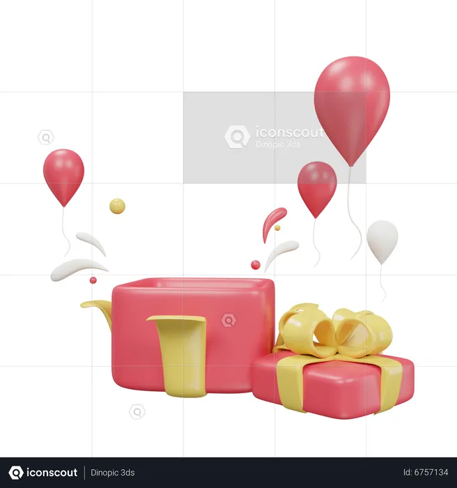 Gift With Balloon  3D Icon