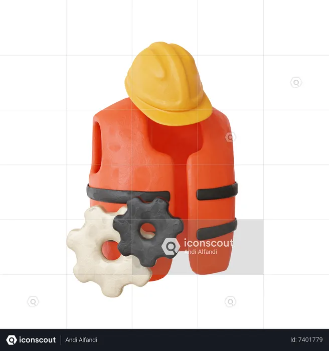 Gilet de sécurité et casque  3D Icon