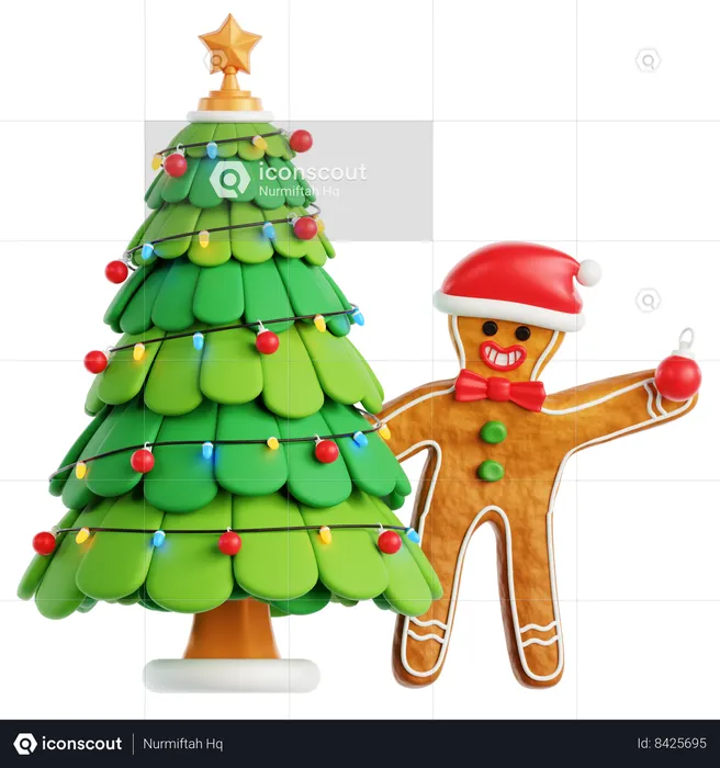 Gingerbread Man Decorate Christmas tree  3D Icon