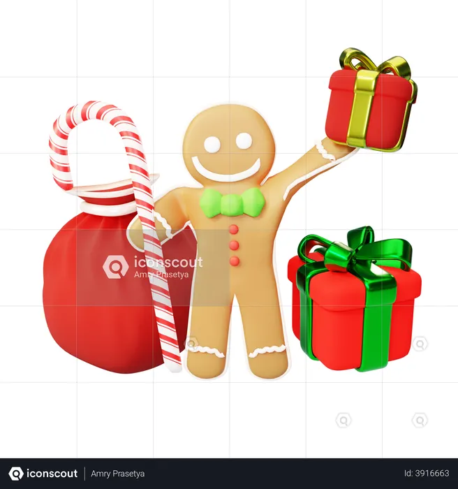 Gingerbread offering a gift box  3D Illustration