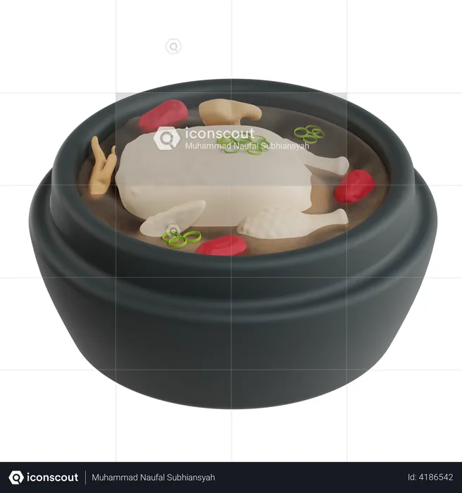 Ginseng chicken soup  3D Illustration
