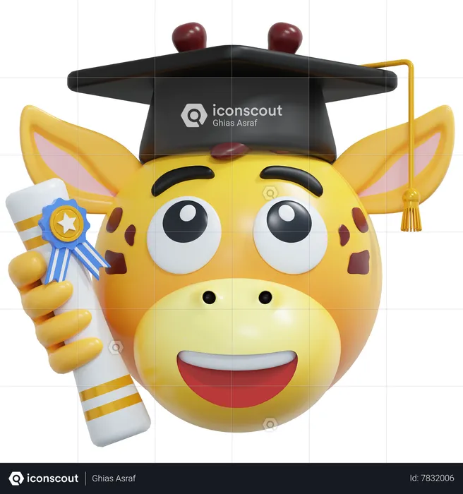 Giraffe Graduation Diploma Emoji 3D Icon