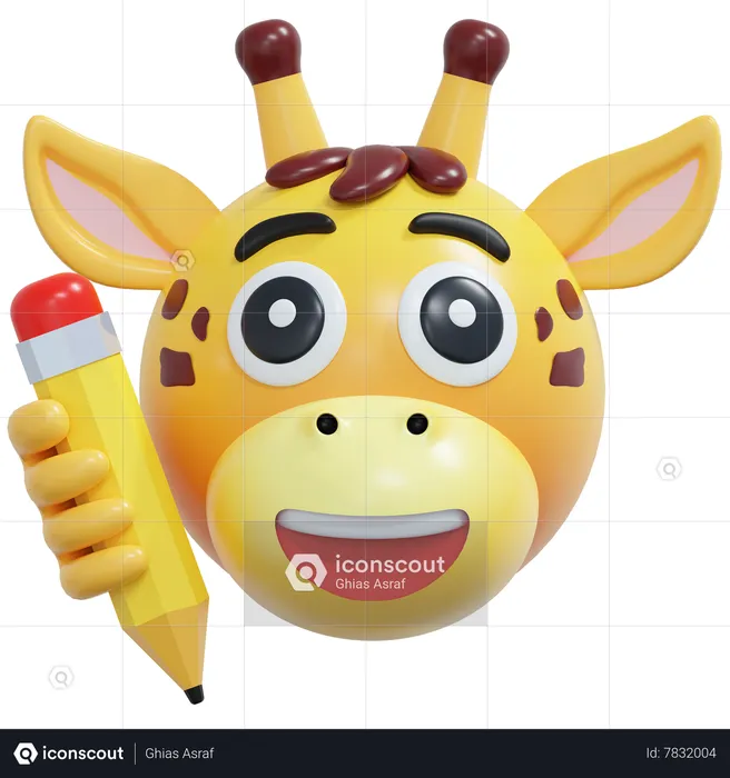 Giraffe Holding Pencil Emoji 3D Icon