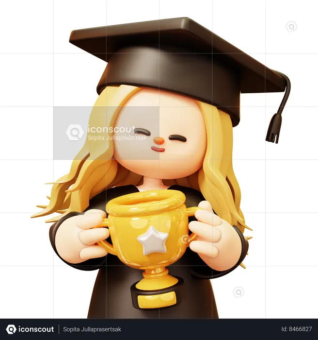 Girl achieved graduation trophy  3D Icon