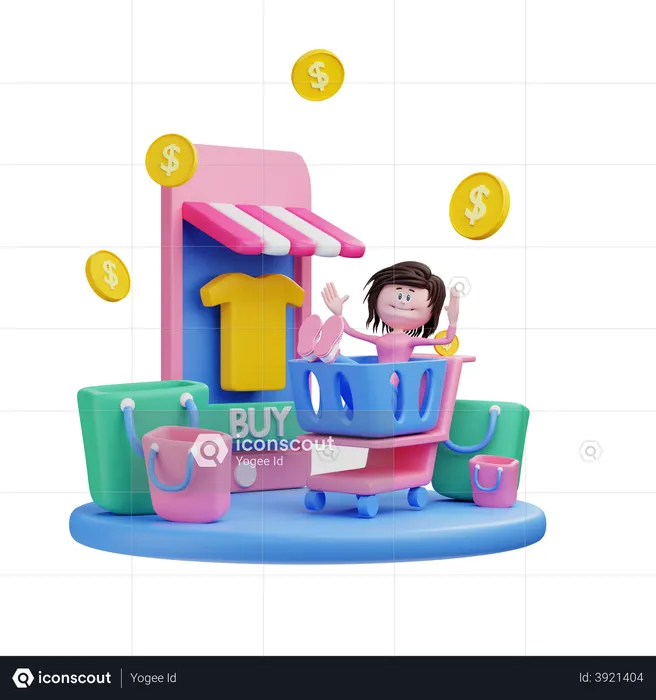 Girl adding product to cart  3D Illustration