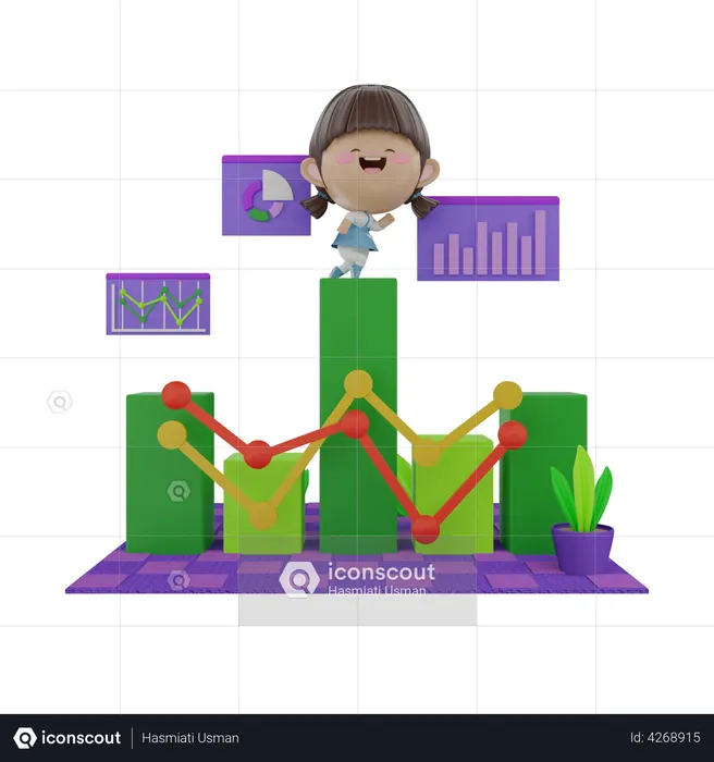 Girl analyzing business statistics  3D Illustration