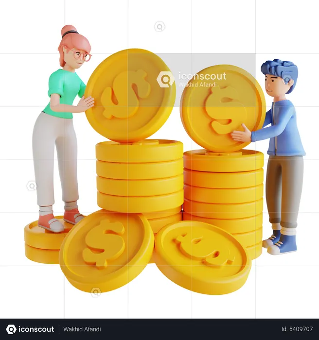 Girl and boy saving money  3D Icon