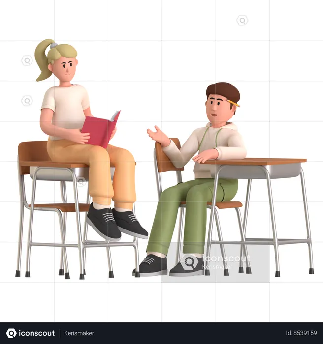 Girl And Boy Studying In Classroom  3D Illustration