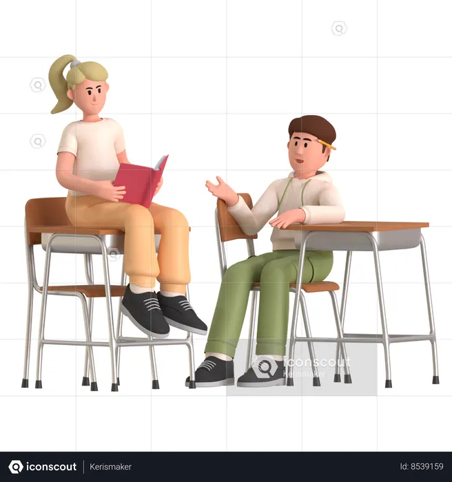 Girl And Boy Studying In Classroom  3D Icon