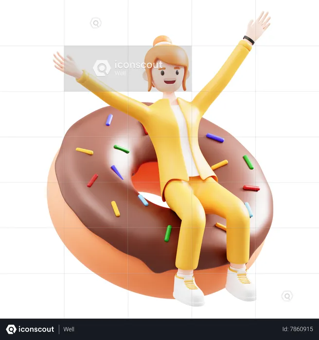 Girl And Donuts  3D Illustration