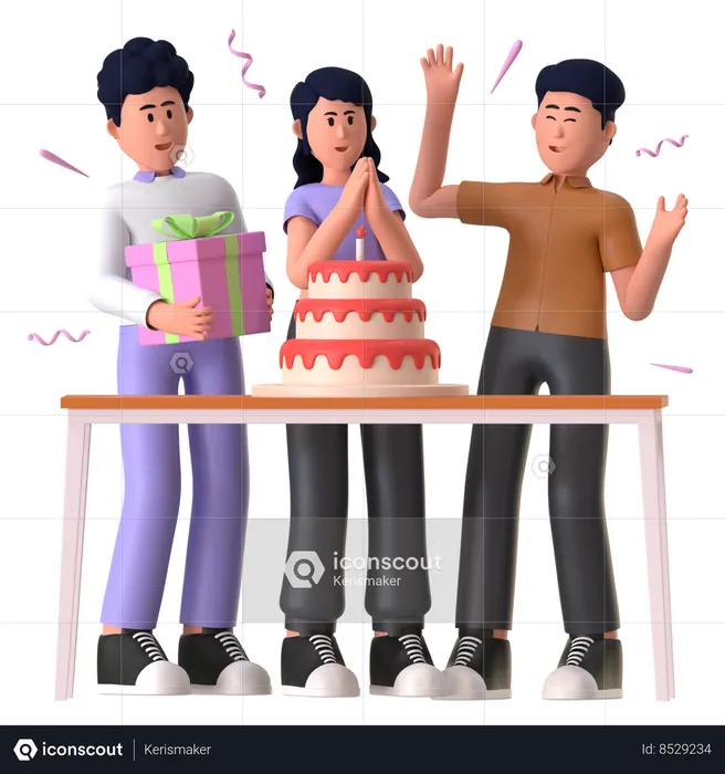 Girl And Man Celebrating Birthday Party  3D Icon