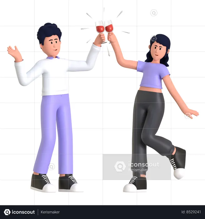 Girl And Man Cheers Drink  3D Icon